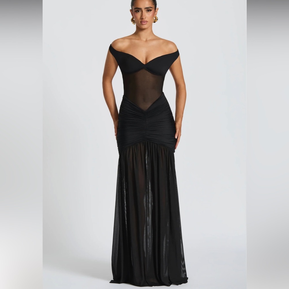 BABYBOO Alaia Maxi Dress Black Off-Shoulder | Size Medium | Like New